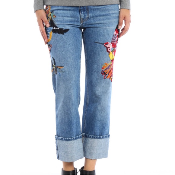 Alexander Mcqueen Obsessions Embroidered Denim Boyfriend Jeans